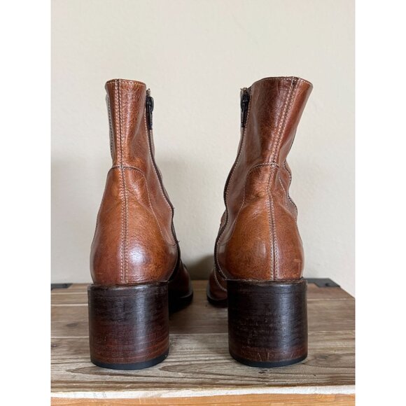 90s Vintage VIC MATIE Brown Leather Square Toe Block Heeled Ankle Boots Size 6.5 - Picture 9 of 14